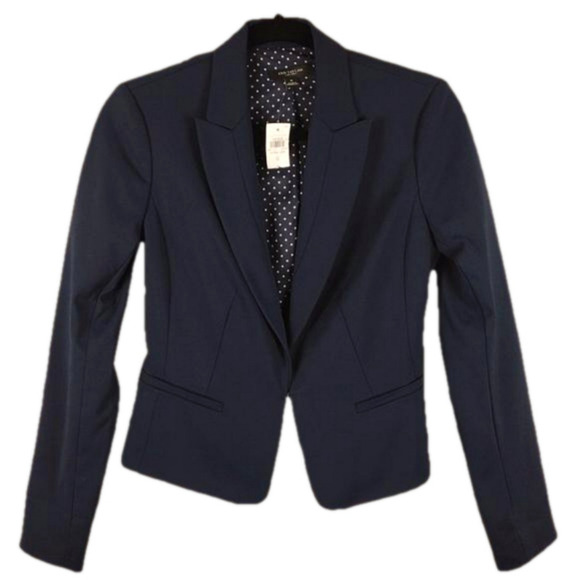 Ann Taylor Blue One Notched Collar Hook Front Long Sleeve Peplum Blazer Jacket - Picture 1 of 16